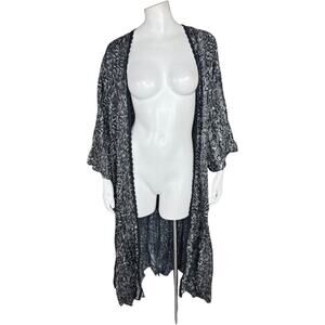 Jessica Simpson Black Snake Print Long Kimono Duster Cardigan Small NWT